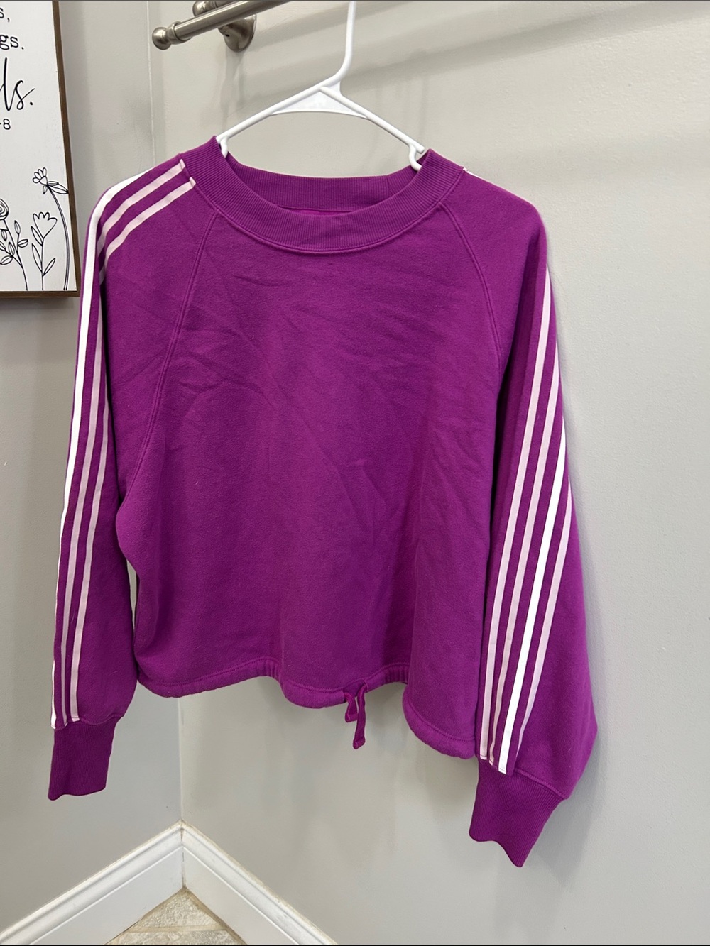 Old Navy Purple Crewneck Sweatshirt with White Striped Sleeves